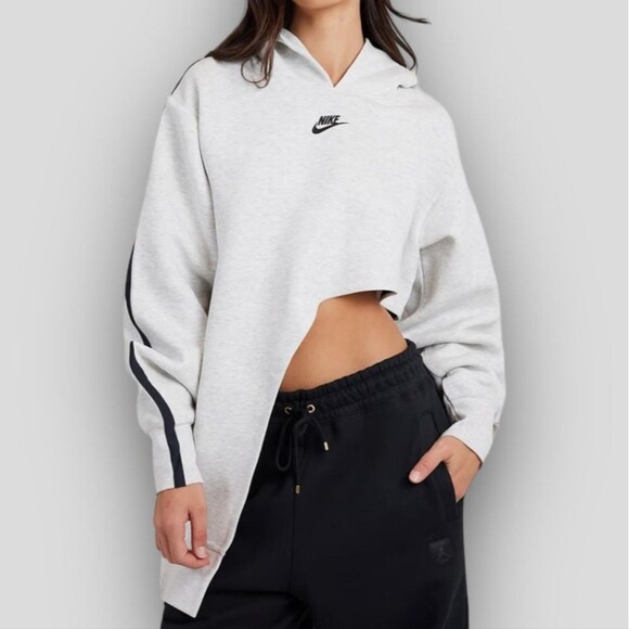 NIKE NSW Tech Fleece Asymmetrical Hoodie Sweatshirt Grey XS - Picture 1 of 7
